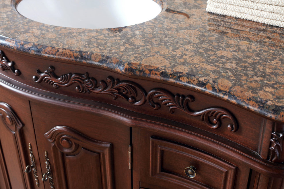 Stufurhome Cassandra 48" Single Sink Bathroom Vanity, Baltic Brown Granite Top