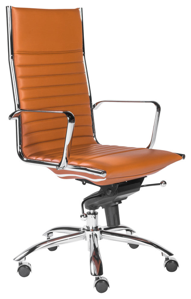Dirk High Back Office Chair, Dark Caramel/Chrome
