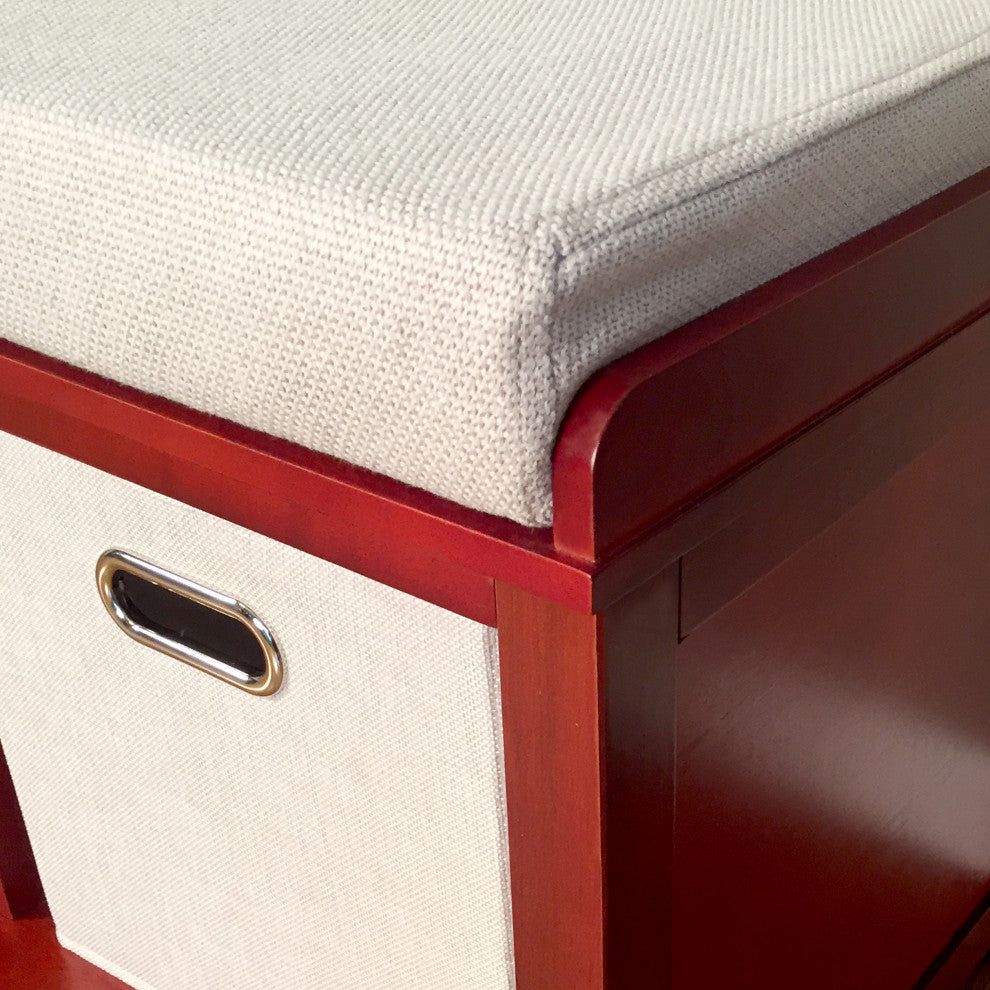 Solid Wood Entry Bench with 2 Bins and 1 Shoe Divider, Red Mahogany