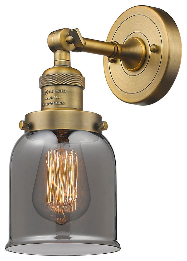 Small Bell 1-Light Sconce, Smoked Glass, Brushed Brass