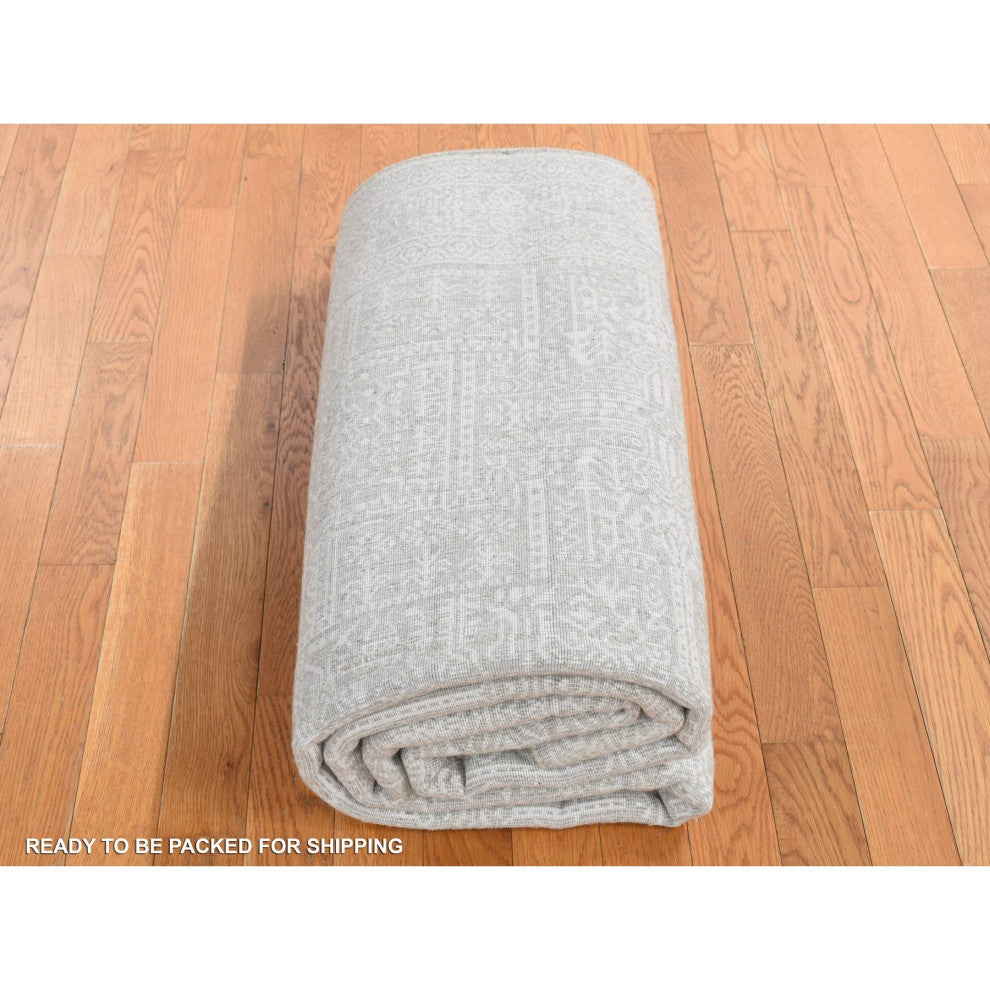 Dorian Gray Wool and Plant Based Silk Fine Jacquard Hand Loomed Rug 5'9"x9'