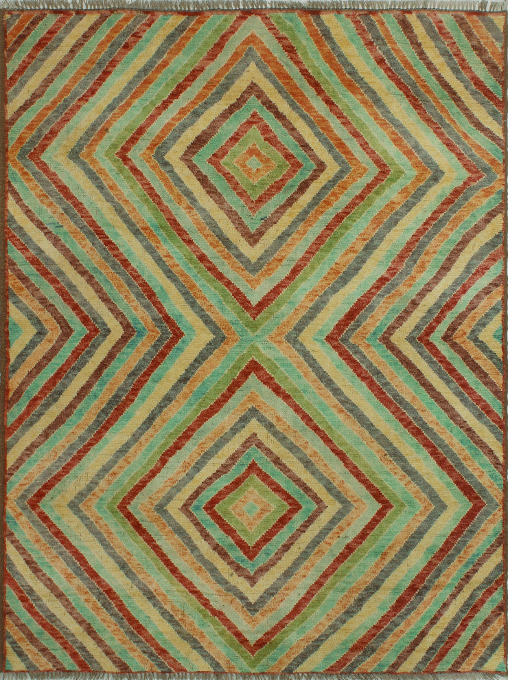 Balochi Bradlee Light Green/Red Rug, 4'10x6'5