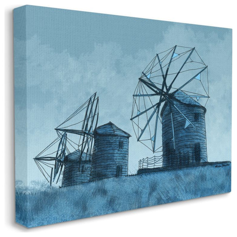Windmill Farm Blue Farm Landscape Painting, 24"x30"