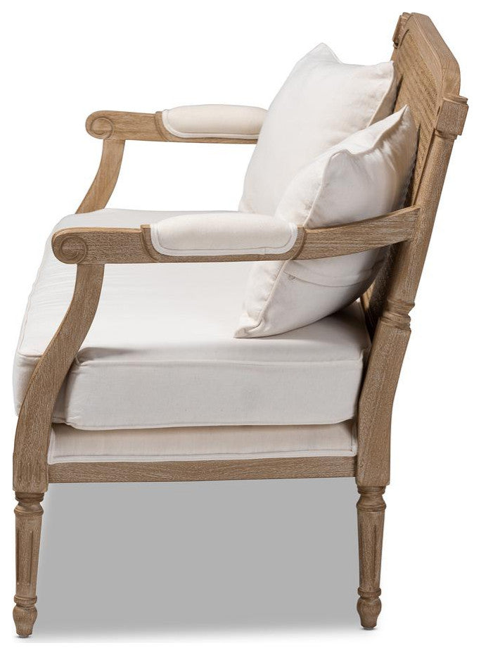 Baxton Studio Clemence Ivory Upholstered Whitewashed Wood Armchair