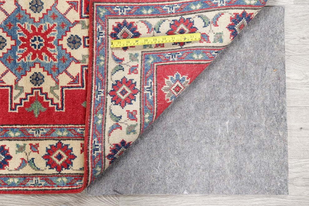 Hand Made Kazak Oriental Runner Pakistani Traditional Wool Rug, Red, 11'5"X2'10"