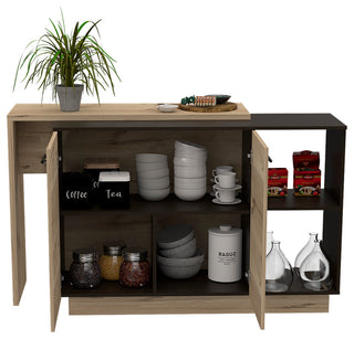 Aspen Kitchen Island with 2 Open Shelves and Drawer, Black/ Light Oak