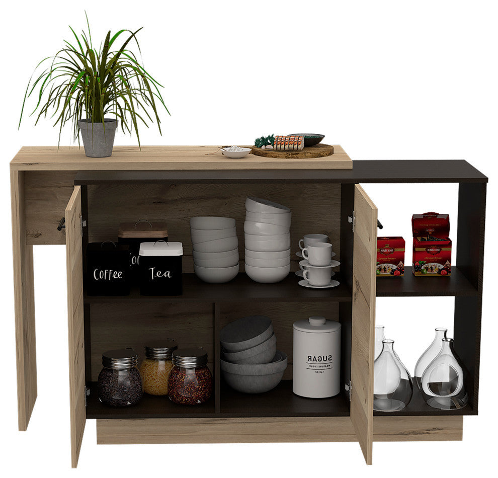 Aspen Kitchen Island with 2 Open Shelves and Drawer, Black/ Light Oak