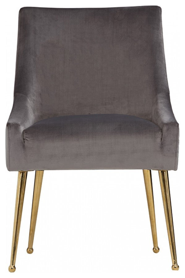Set of Two Gray Rosegold Velvet Dining Chairs