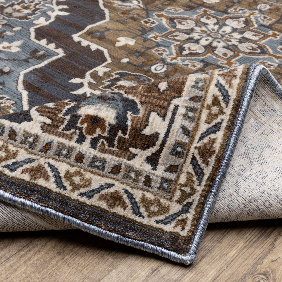 Emilia Panel Medallions Blue/ Rust Area Rug 9'10" x 12'10"