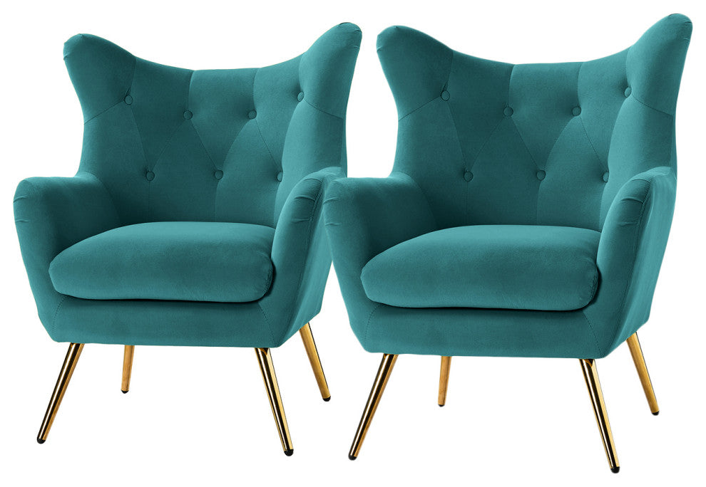 Upholstered Accent Chair With Tufted Back, Set of 2, Blue