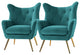 Upholstered Accent Chair With Tufted Back, Set of 2, Blue