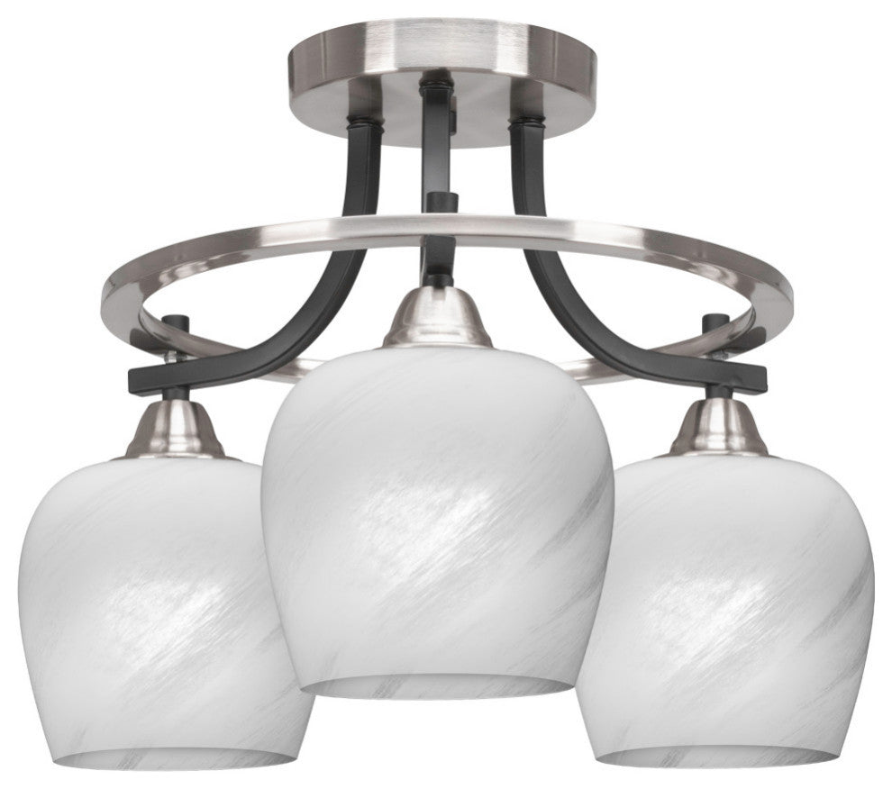 Paramount 3-Light Semi-Flush, Matte Black & Brushed Nickel, 6" White Marble