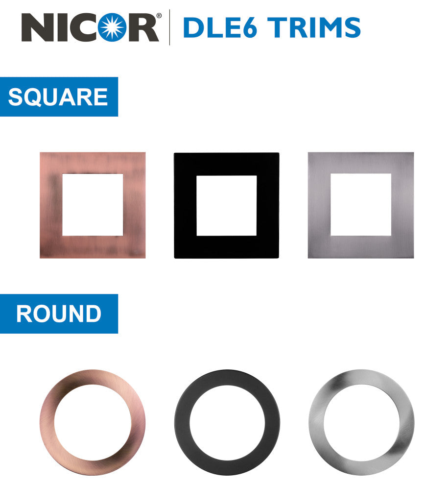 DLE6 Series 6" Square Downlight, Nickel, 3000k