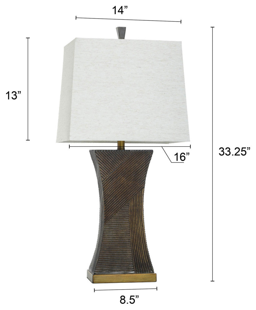 Asher - Linear Embossed Resin Table Lamp - Espresso Brown, Antique Brass