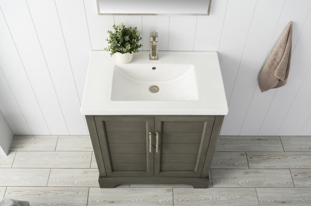 Vanity Art Bathroom Vanity With Sink & Top, Silver Grey, 30", White Ceramic