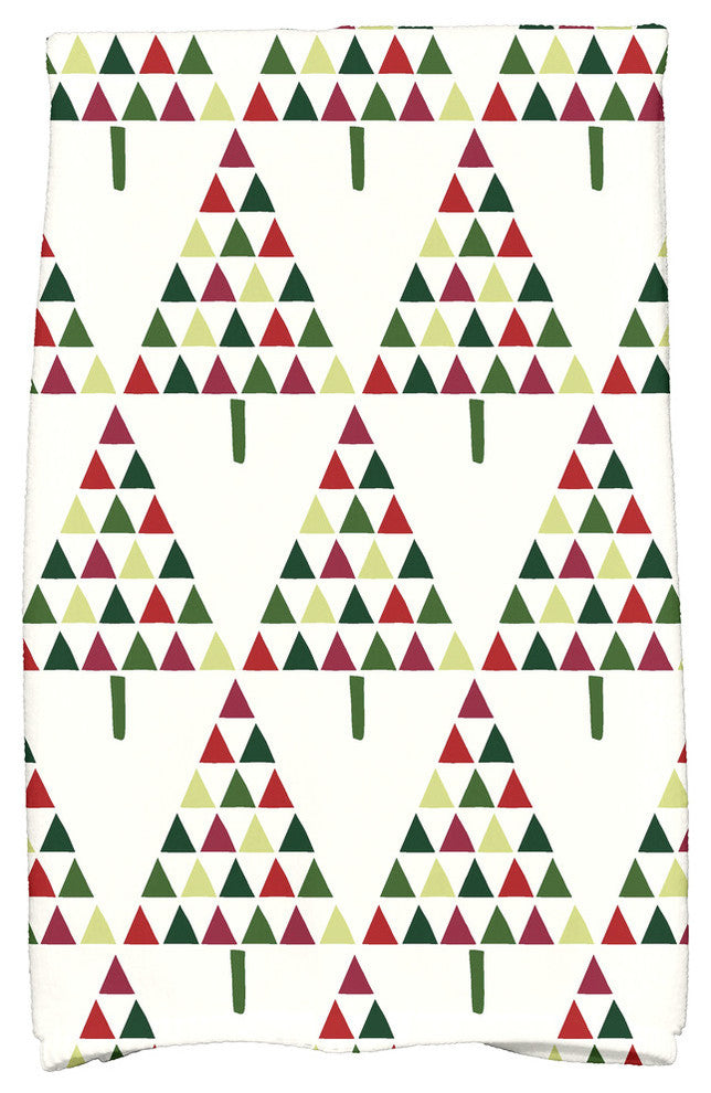 Triangle Trees 2 Holiday Geometric Print Kitchen Towel, Cream