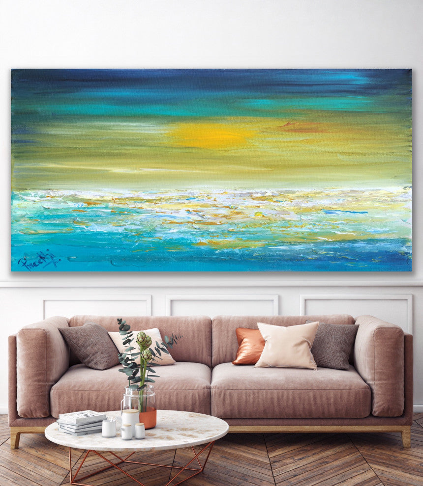 "Beautiful Day" 72x36 inches Large Modern coastal Painting decor Beach Blue