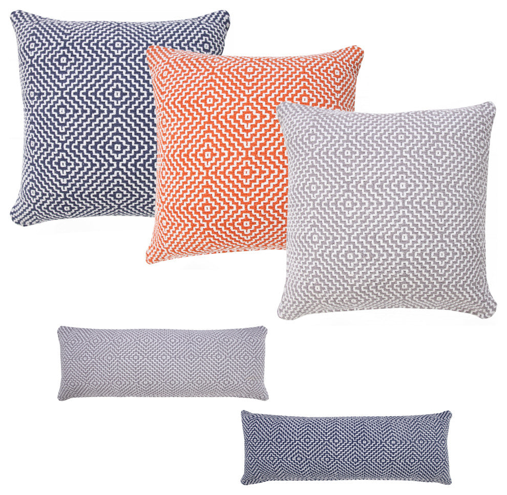 Ox Bay Handwoven Orange/White Diamond Organic Cotton Pillow Cover, 20"x20"
