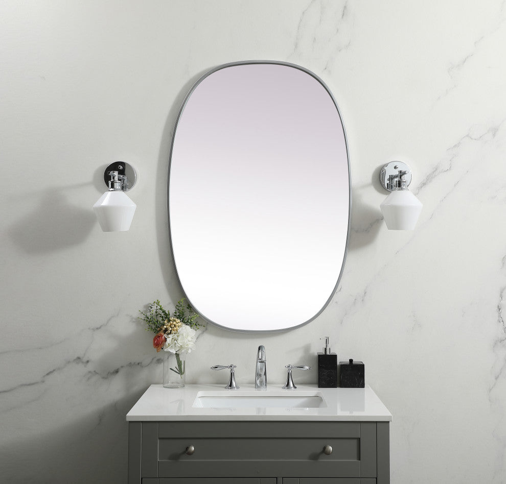 Metal Frame Oval Mirror 27X40 Inch, Silver