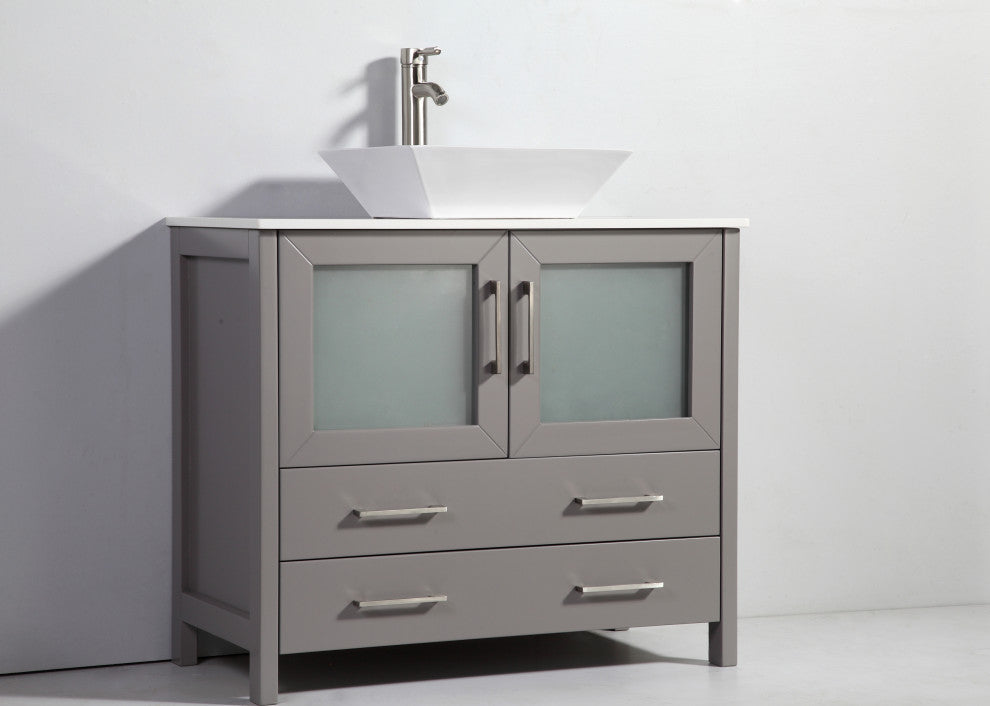 Vanity Art Vanity Set With Vessel Sink, Gray, 84", Standard Mirror