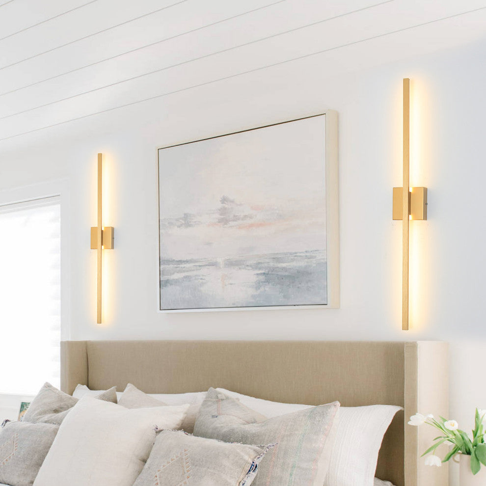 Modern LED Wall Sconces Triac Dimming Aluminum LED Flush Mounted Sconce, Gold, 35.6"hx4.7"wx2.9"d