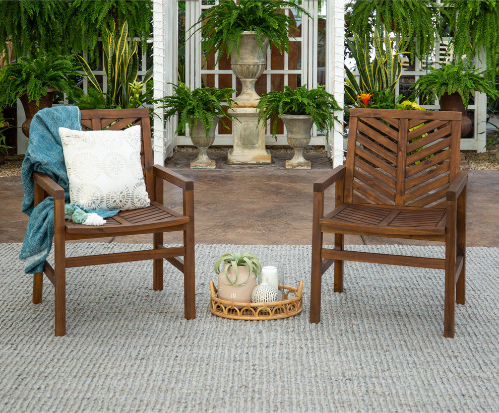 Patio Wood Chairs, Set of 2, Dark Brown
