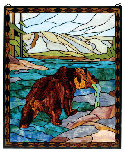 25W X 30H Grizzly Bear Stained Glass Window