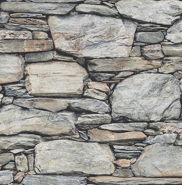 Slate Stone Wall Wallpaper, Gray, Sample