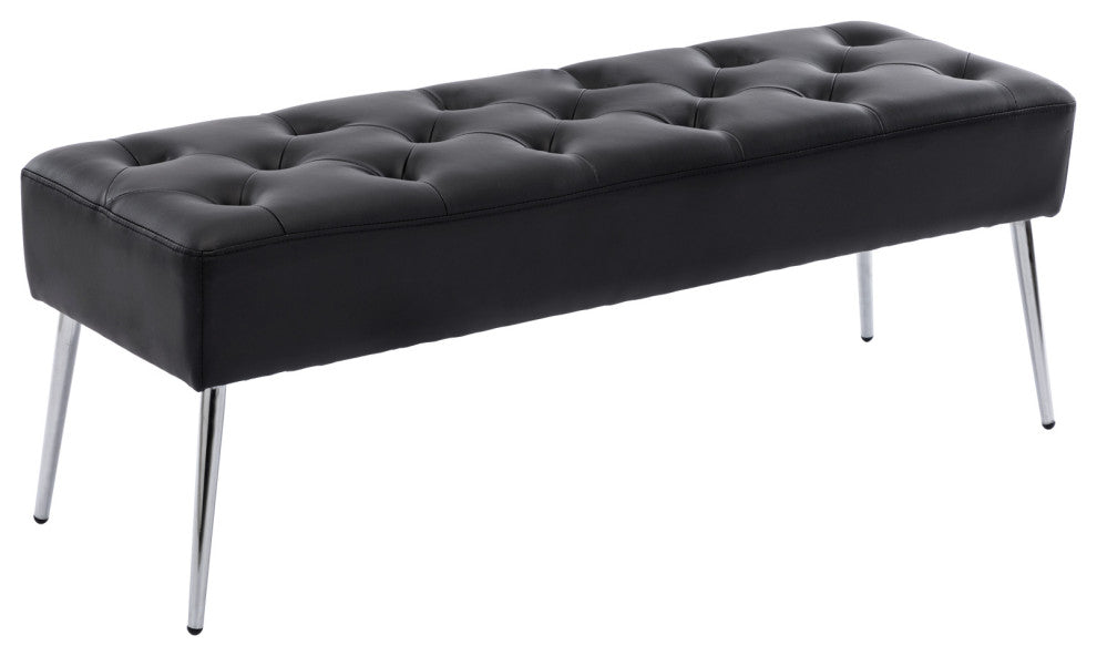 Button Tufts Bedroom Bench, Black-Pu Leather