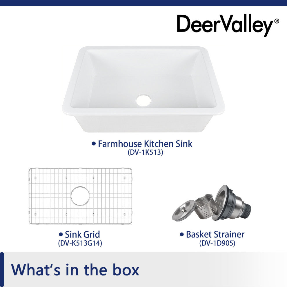 32"L x 19"W Undermount Fireclay Kitchen Sink with Sink Grid and Basket Strainer