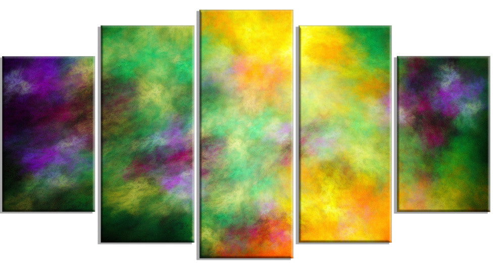 Colorful Sky with Blur Stars, Contemporary Canvas Print Art, 60"x32", 5 Panels