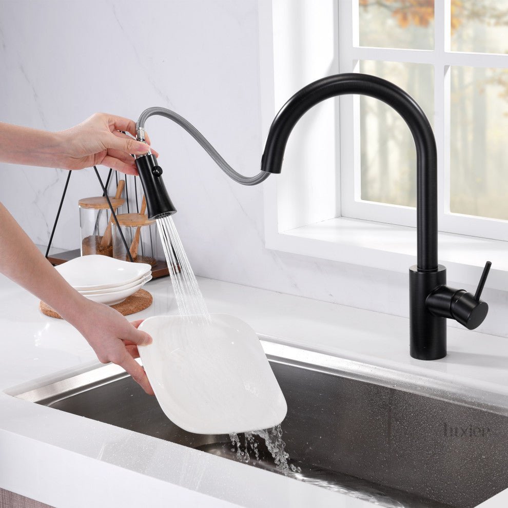 Luxier KTS11-T Single-Handle Pull-Down Sprayer Kitchen Faucet, Oil Rubbed Bronze