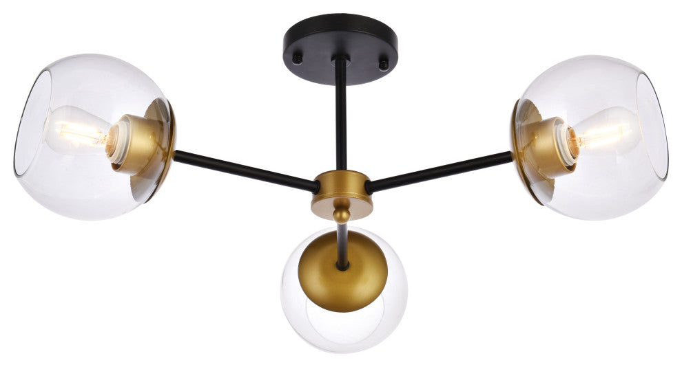 Brooke 26" Flush Mount, Black and Brass With Clear Shade