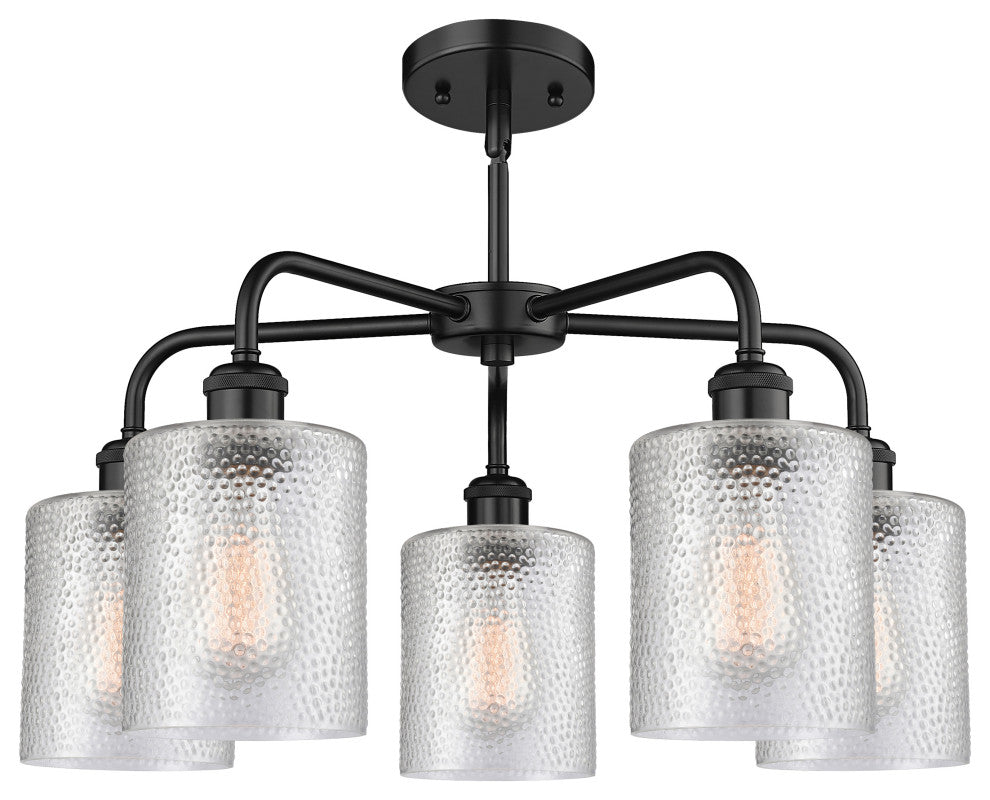 Cobbleskill 5-Light 23" Stem Chandelier, Matte Black Finish, Clear Shade