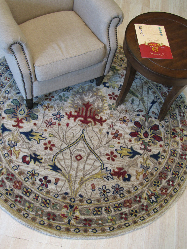 EORC Ivory Hand-Tufted Wool Morris Rug 6' Round