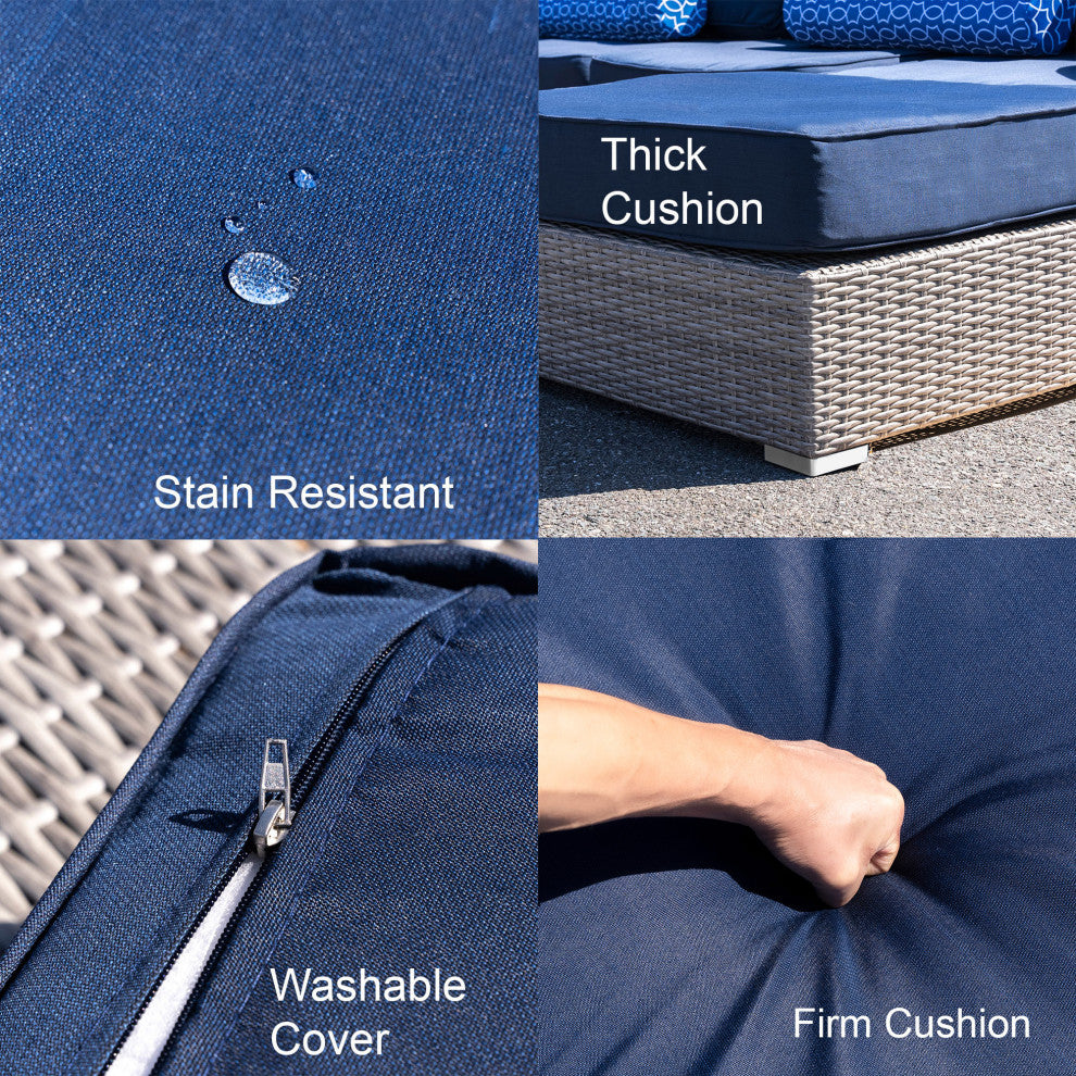 Polyethylene (PE) Wicker 6 Piece Patio Furniture Set, Fully Assembled, Navy Blue