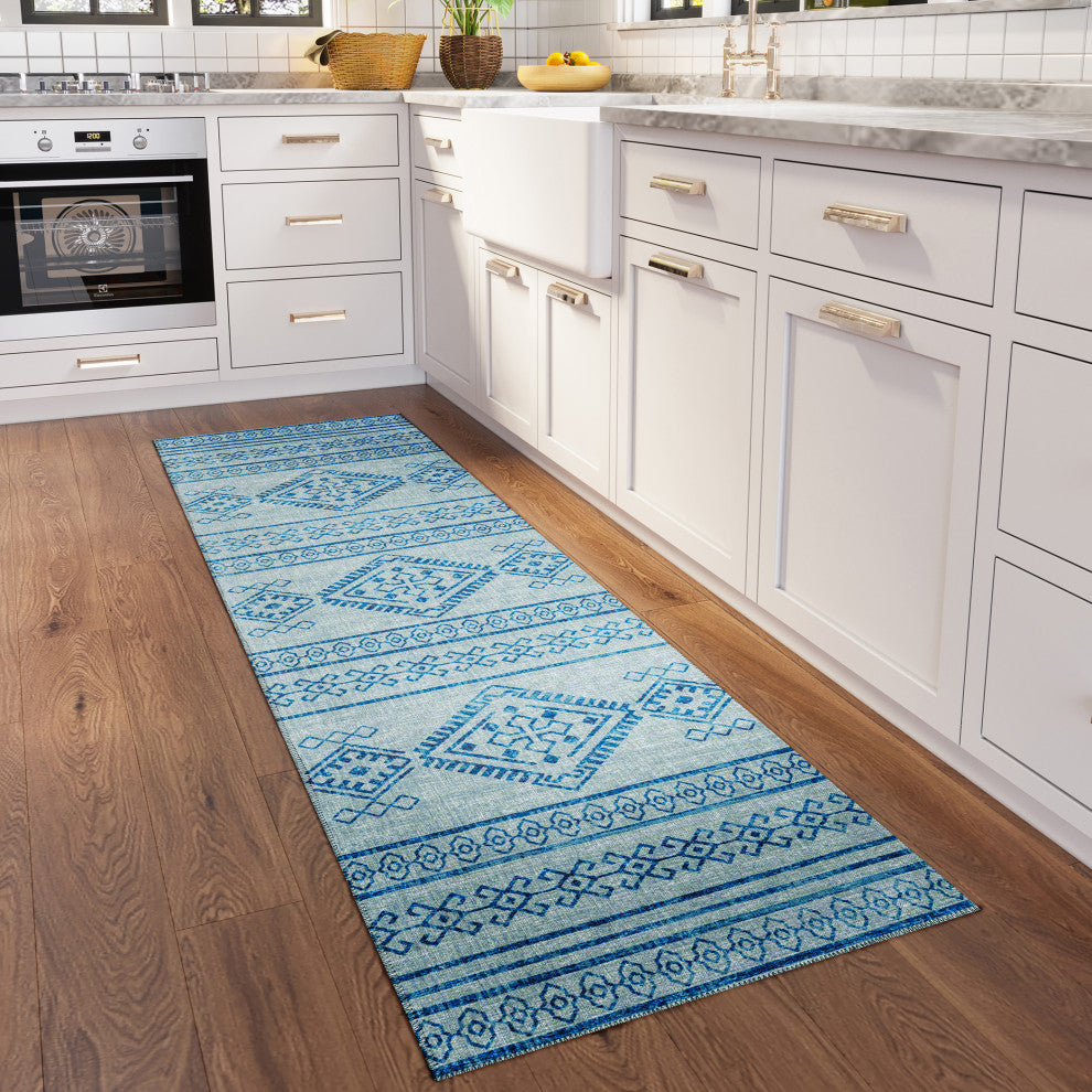 Indoor/Outdoor Sedona SN14 Sky Machine Washable 2'3" x 10' Runner Rug