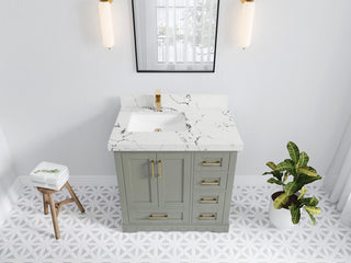 Boston 36" Left Offset Bath Vanity in Evergreen 2" Viola Night