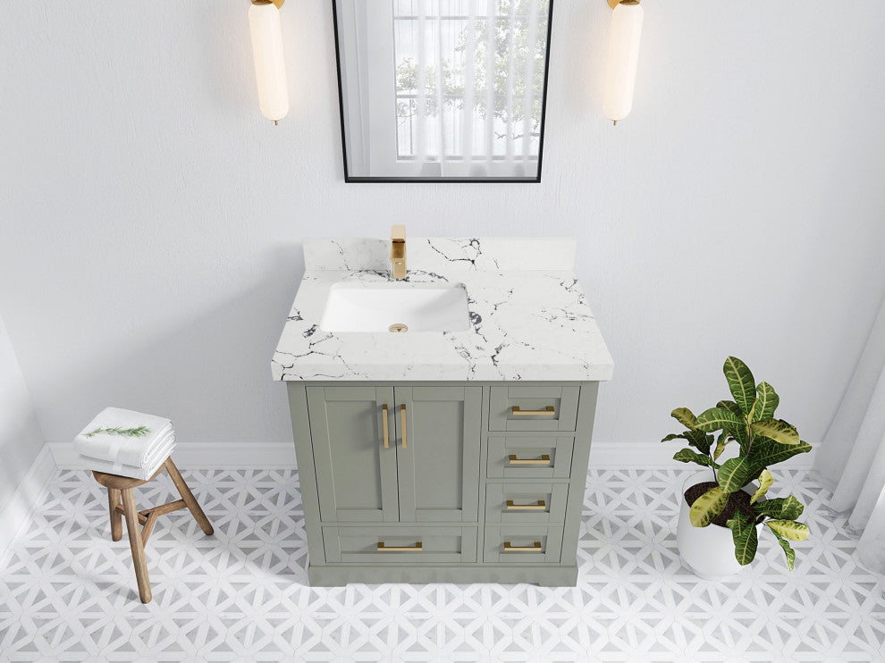 Boston 36" Left Offset Bath Vanity in Evergreen 2" Viola Night