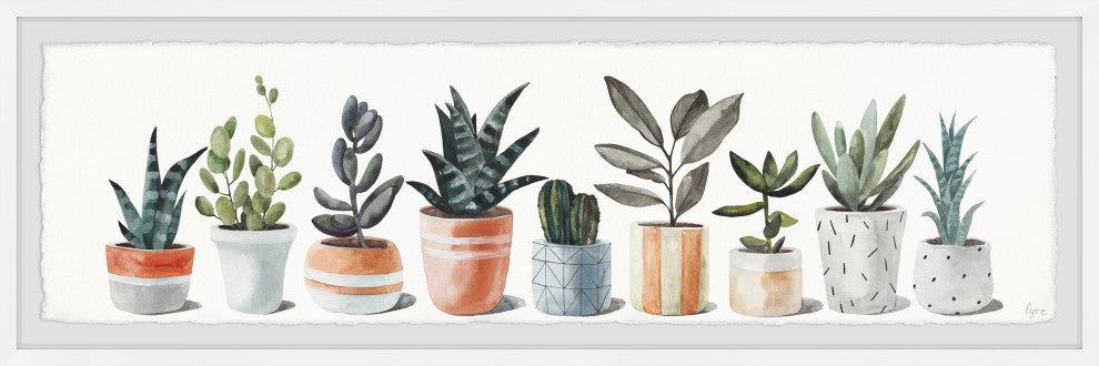 "Geometric Painted Pots" Framed Painting Print, 45x15