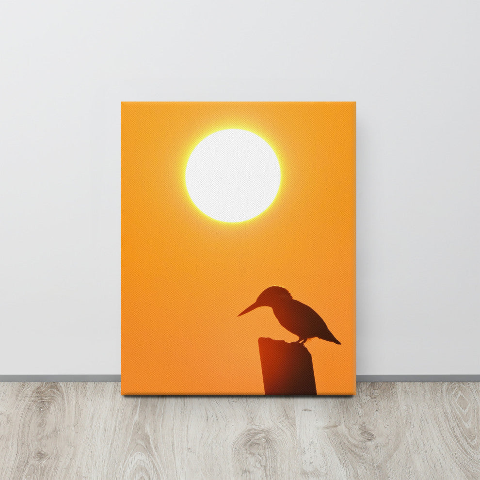 Kingfisher Bird Silhouette Sunset Animal Wildlife Photo Canvas Wall Art Prints, 16" X 20"
