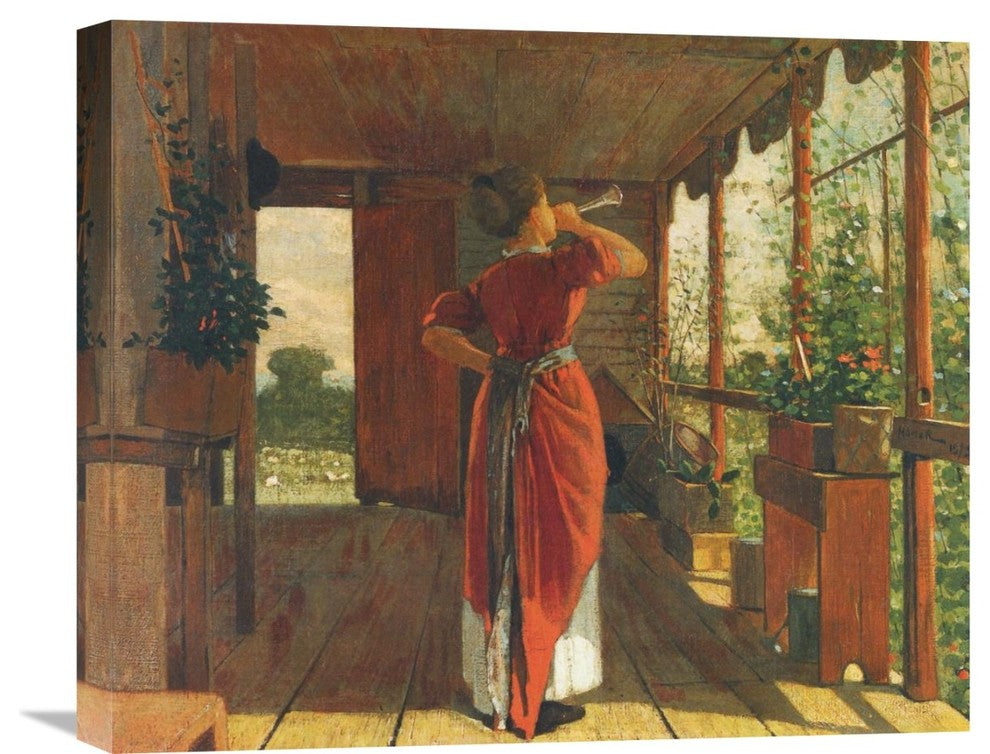 "The Dinner Horn" Stretched Canvas Giclee by Winslow Homer, 22"x18"