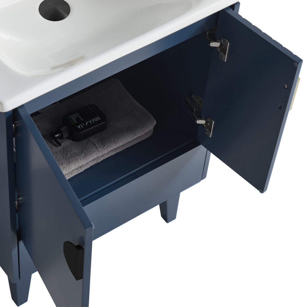 Venezian Single Bathroom Vanity, Navy Blue, 24", Black Handles, One Sink