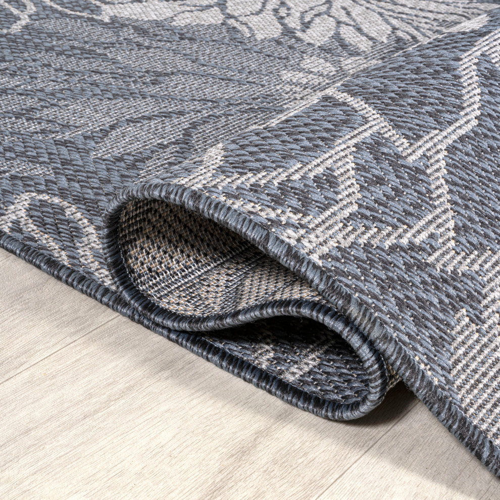 Bahamas Modern All-Over Floral Indoor/Outdoor Area Rug, Navy/Gray, 3x5