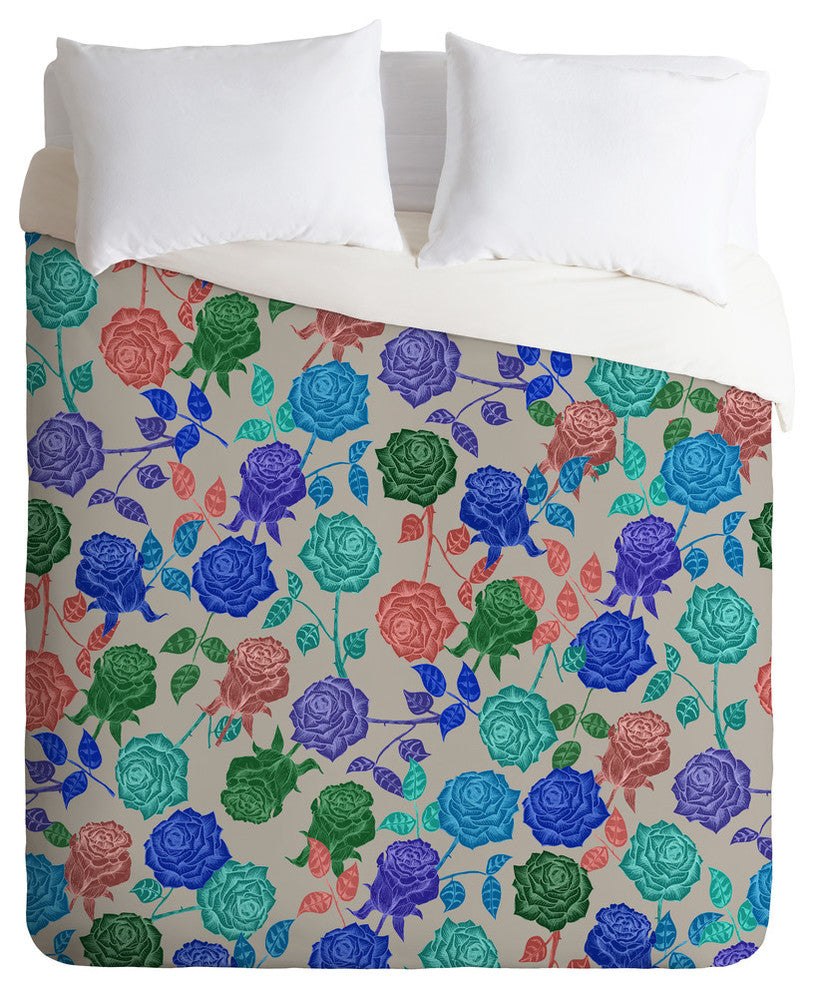 Deny Designs Bianca Green Roses Blue Duvet Cover - Lightweight