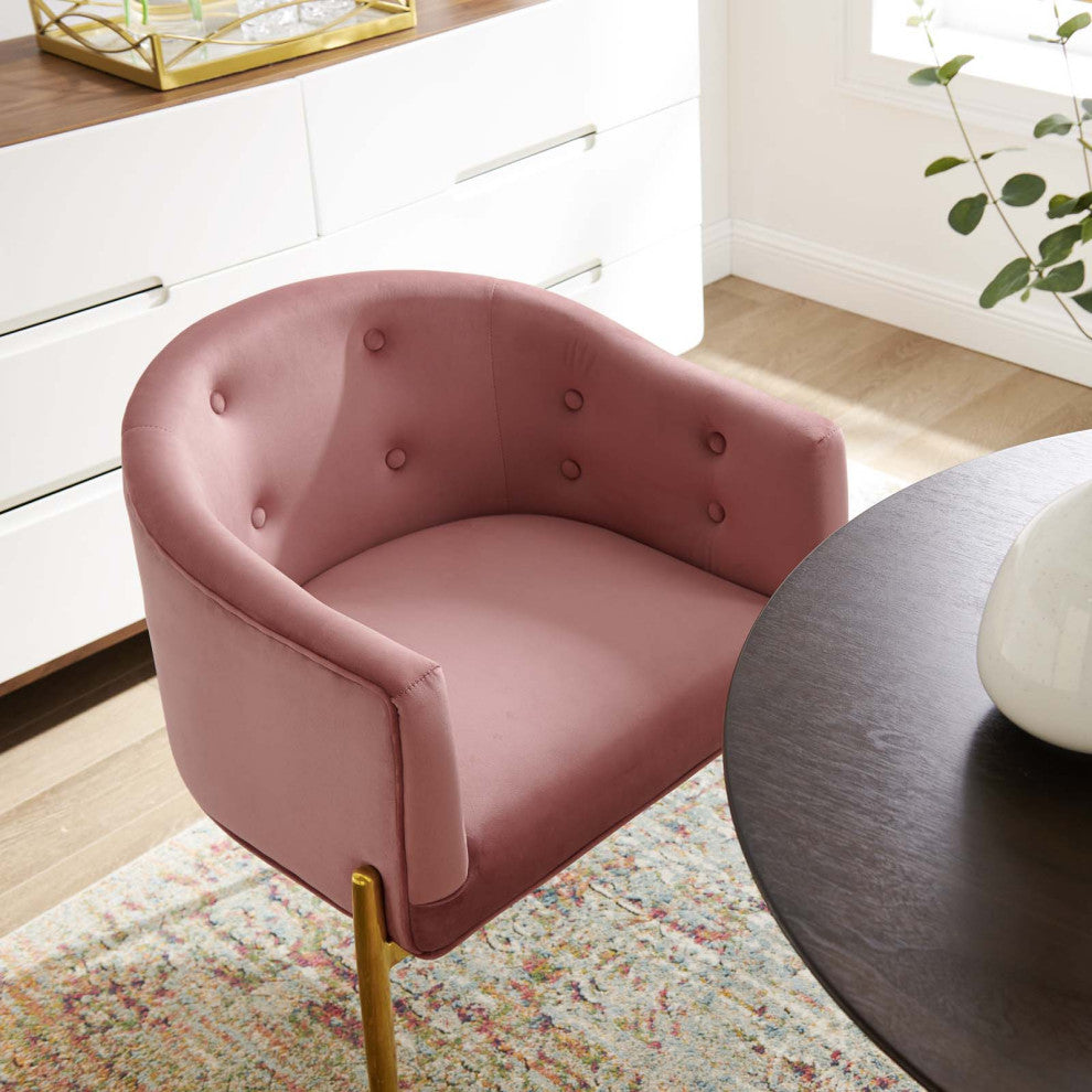 Tufted Accent Chair, Set of 2, Velvet, Metal, Pink, Modern, Lounge Hospitality