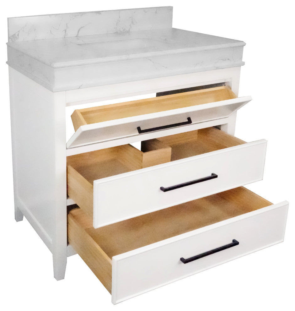 Kensington 36" Bathroom Vanity, White, Top: Engineered Marble