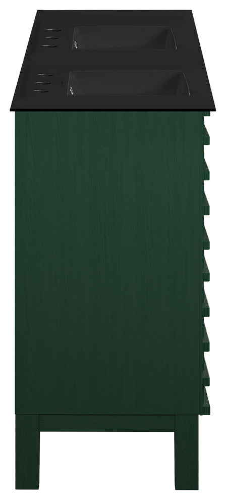 Cascade 48" Bathroom Vanity, Green Oak With Black Widespread Double Basin Sink