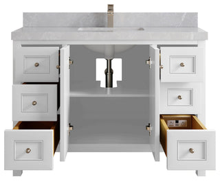 Nashville 48" Single Sink Bath Vanity, White 2" Pearl Light Gray