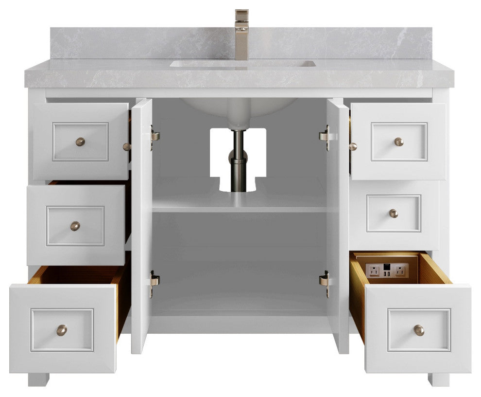 Nashville 48" Single Sink Bath Vanity, White 2" Pearl Light Gray